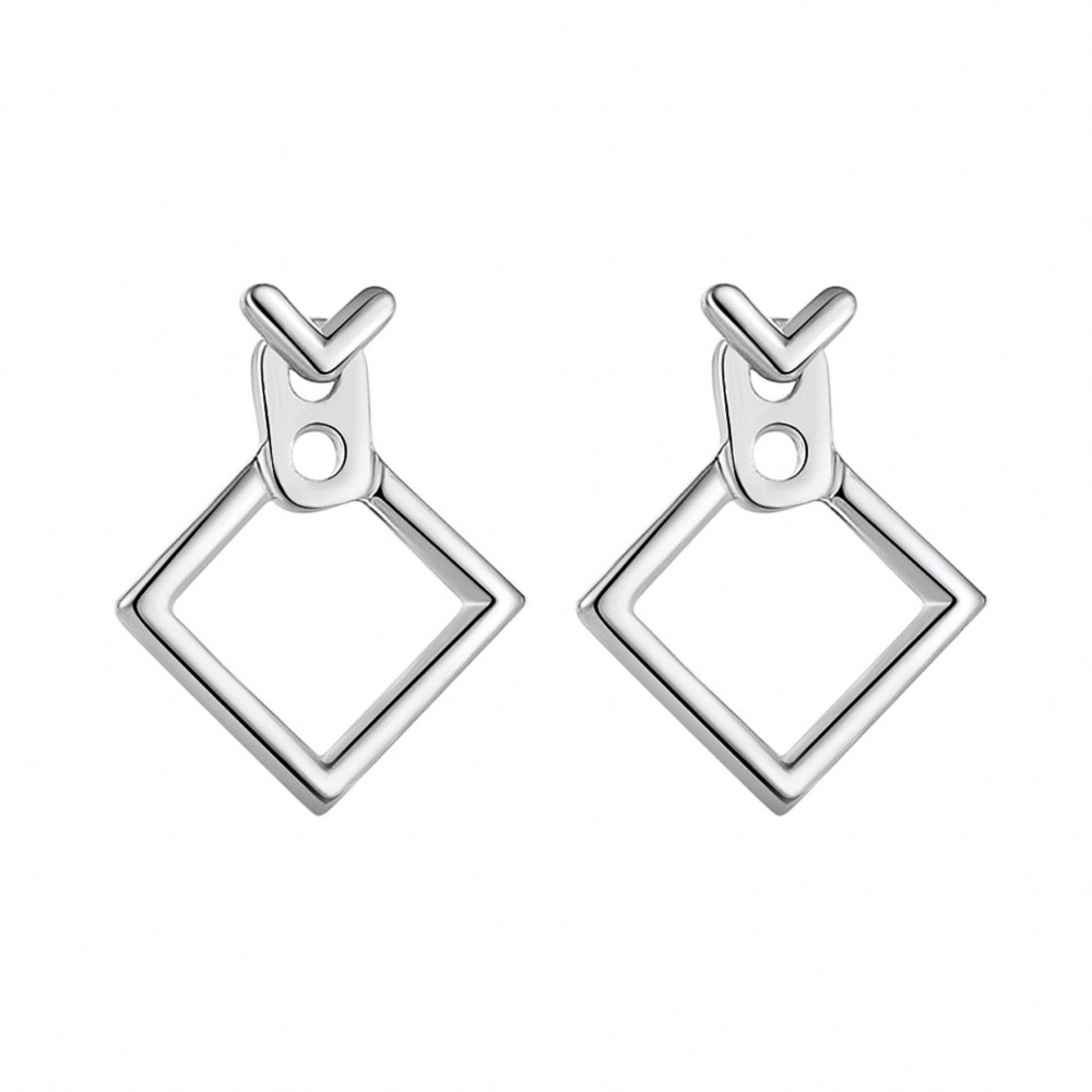 Minimalist Silver Square Studs & Jackets - Picture 2 of 6